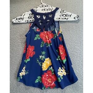 Knapp Studio Womens Large Floral  Blouse Sleeveless Handkerchief Top